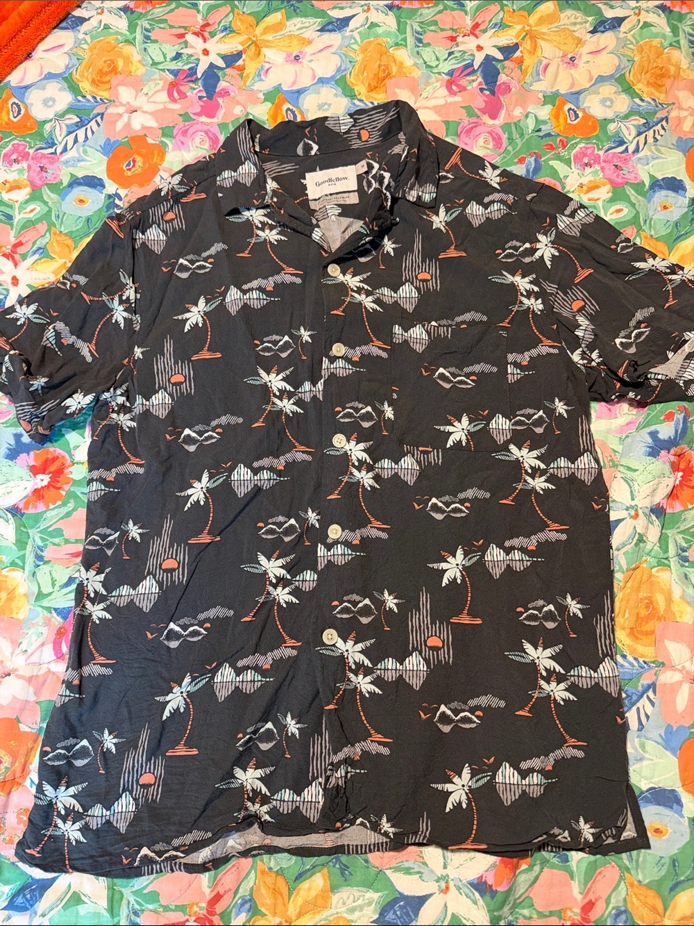 Goodfellow & Co Black Palm Tree Print Short-Sleeve Button-Down Shirt